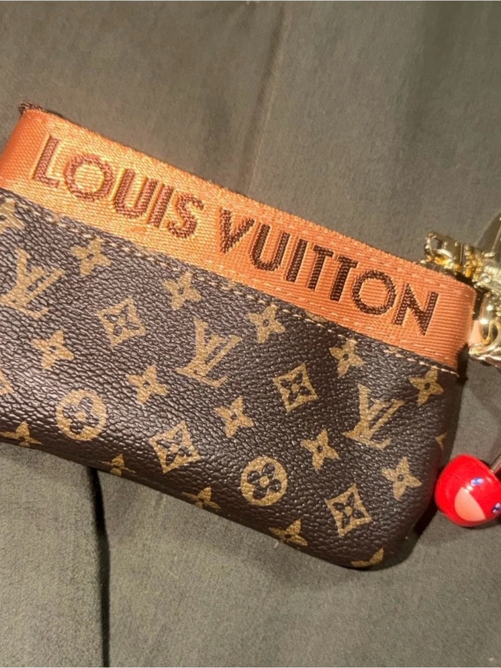 Louis Vuitton Monogram Canvas Key Pouch with Orange Logo Band